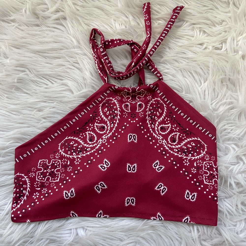 red bandanna tie halter top